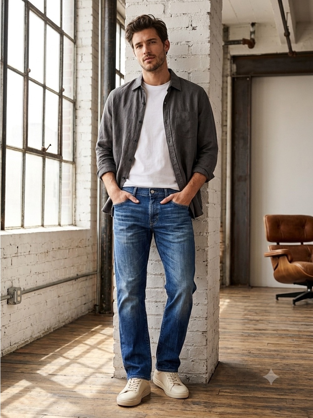7 For All Mankind Blue Standard Straight Leg Jeans - US 34